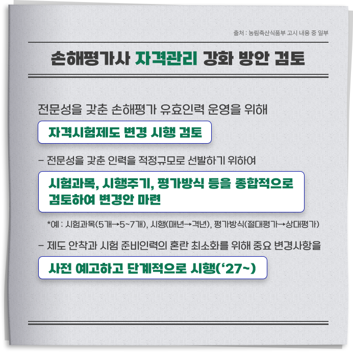 손해평가사 자격관리 강화 방안 검토