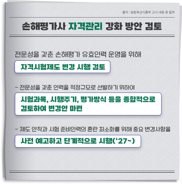 손해평가사 자격관리 강화 방안 검토